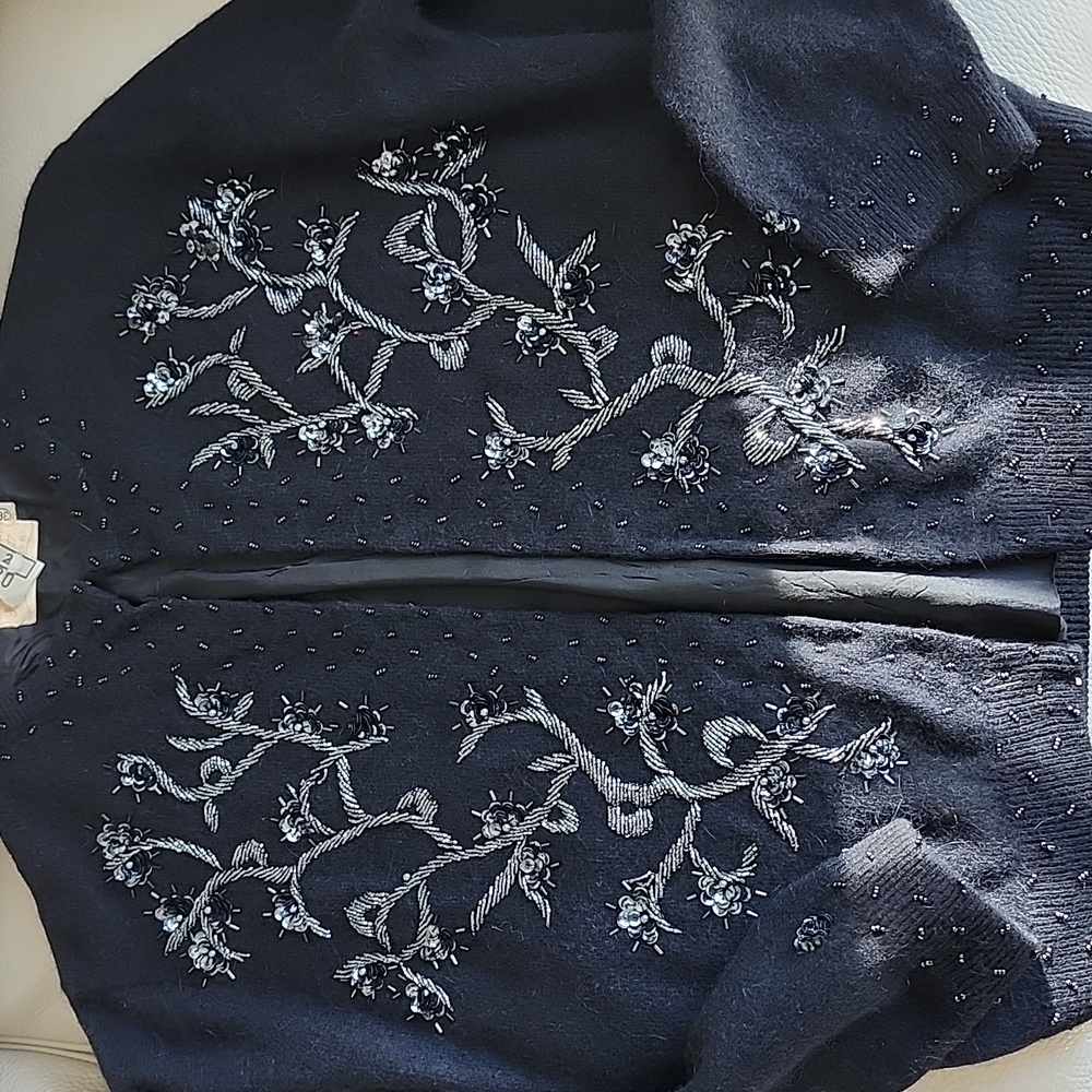 Vintage Stunning Ex Cond & Pro Clean Embellished Angora Wool Cardigan, S, $110